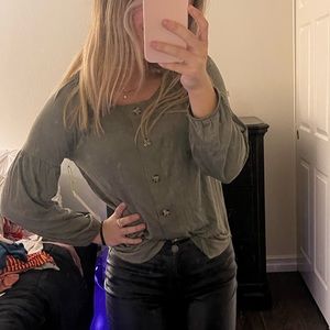 Green Button Down Top